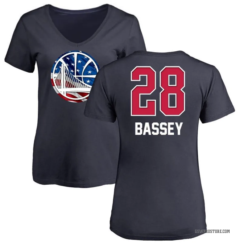 Charles Bassey Women's Gold Golden State Warriors Navy Name and Number Banner Wave V-Neck T-Shirt