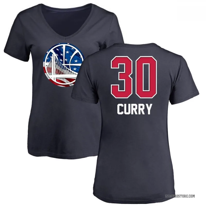 Stephen Curry Women's Gold Golden State Warriors Navy Name and Number Banner Wave V-Neck T-Shirt