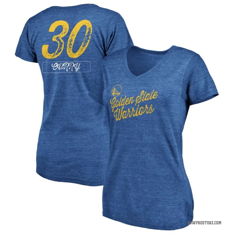 Stephen Curry Women's Gold Golden State Warriors Royal Sideline V-Neck T-Shirt